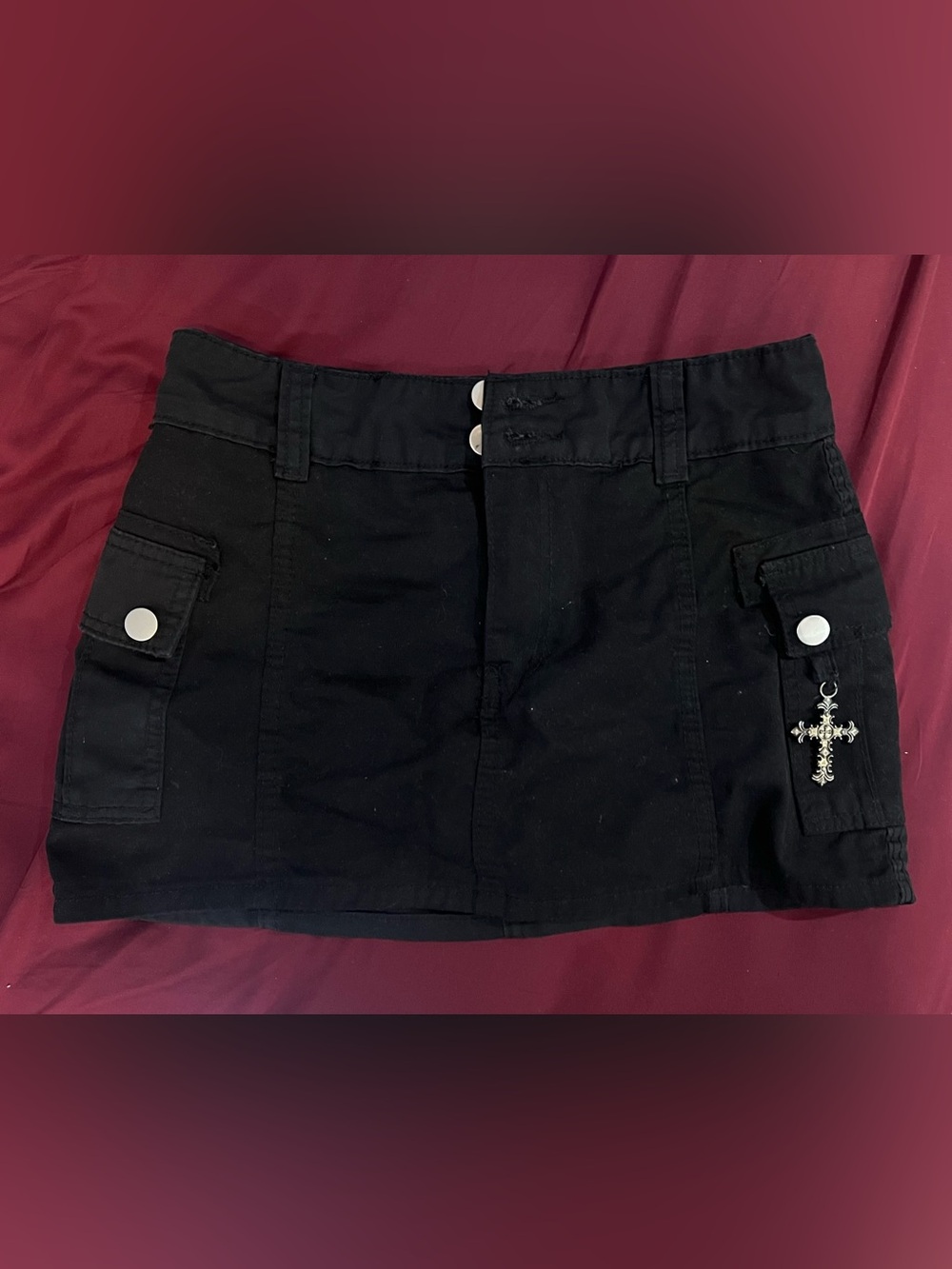 Black Cargo Mini Skirt with Cross Charm